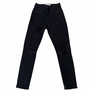 Topshop Black High Rise Distressed Skinny Jeans Size 30